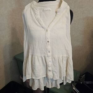 BECOOL Cream Sleeveless Ruffle Blouse